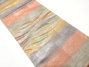 変わり横段模様　刺繍　袋帯